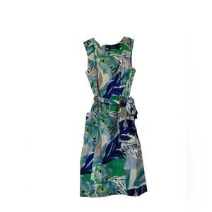 Ellen Tracy Print Dress Tropical palm leaves dress green blue casual summer